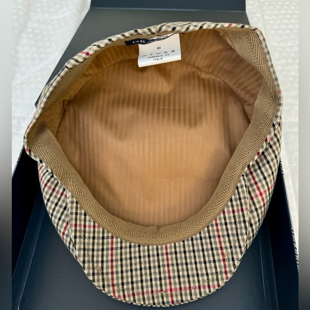 Flat plaid checked cap made in Italy. 100% cotton size 60(large). NWT - Picture 5 of 8